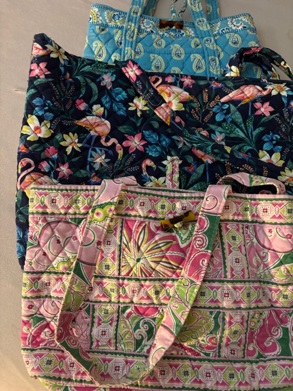 Vera Bradley Pink & Green Quilted Tote with Floral Paisley Pattern